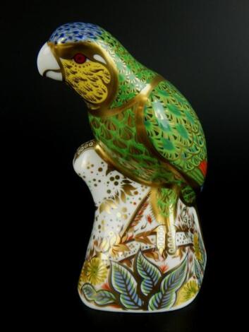 A Royal Crown Derby Amazon green parrot paperweight