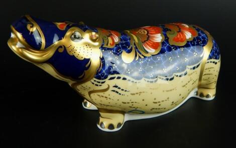 A Royal Crown Derby hippopotamus paperweight