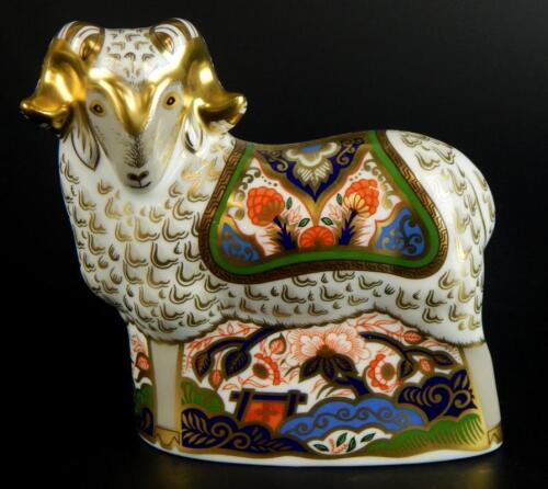 A Royal Crown Derby Imari ram paperweight