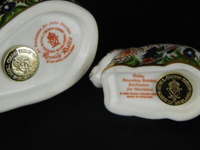 Two Royal Crown Derby Rowsley rabbit paperweights - 2