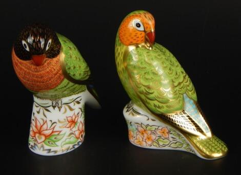 A Royal Crown Derby red faced lovebird