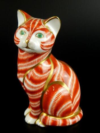 A Royal Crown Derby ginger cat paperweight