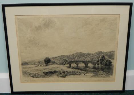 After Alfred Parsons. River bridge with cattle