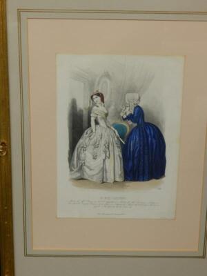 A pair of 19thC French hand coloured fashion prints - 3