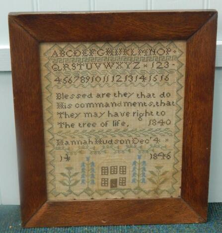 A mid 19thC sampler by Hannah Hudson