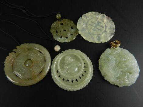 Five modern jade style pendants