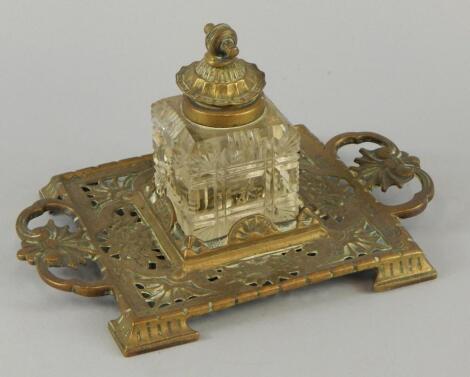 A Victorian cast brass ink stand