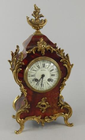 A late 19thC French tortoiseshell mantel clock