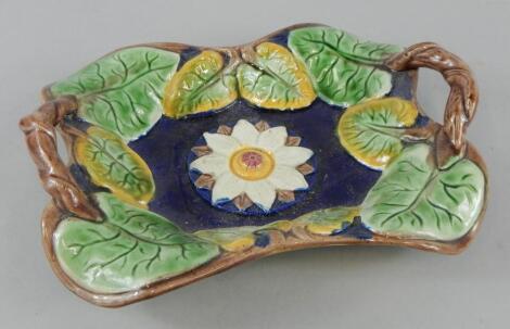 A late 19thC majolica two handled basket