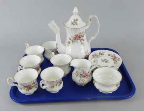 A Royal Albert Moss Rose pattern part coffee service