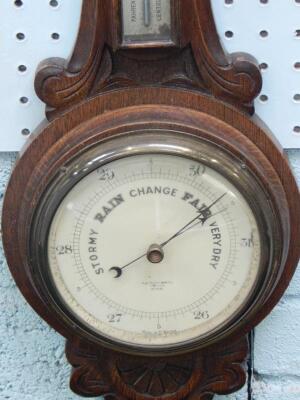 An Edwardian oak cased barometer and thermometer - 2