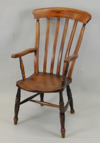 A late 19thC ash and elm grandfather chair