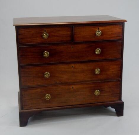 A 19thC mahogany chest of two short and three long cock beaded drawers