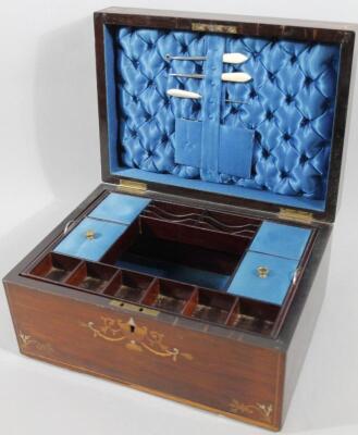 A late 19thC rosewood part inlaid and painted travel box - 2