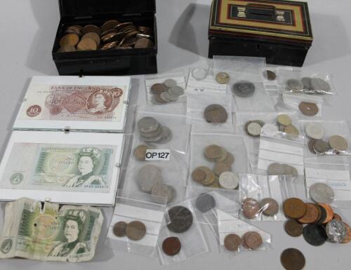 Various bank notes coins etc.