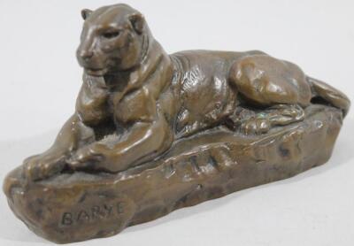 After Barye (1796-1875). Recumbent panther