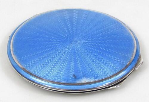 A George VI silver part enamel and mirrored powder compact