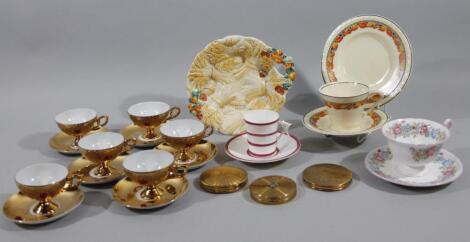 A mid 20thC gilt coloured part tea service