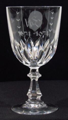 A Winston Churchill commemorative crystal and etched glass drinking glass