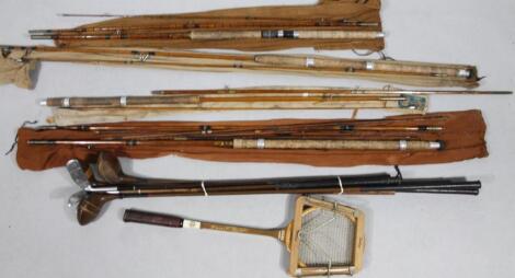 Various split cane and other bygone fishing rods