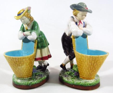 A pair of late 19thC Minton majolica figures