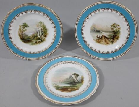 A set of three 19thC handpainted dessert plates