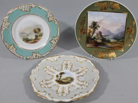 Three various late 19th/early 20thC painted cabinet plates