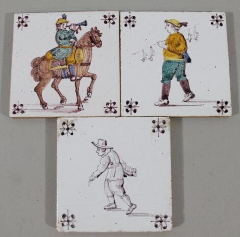 Three 18thC style Dutch tin glazed tiles