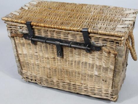 A wicker basket hamper