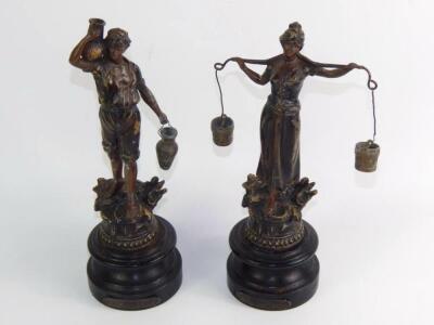 A pair of French late 19thC spelter figures