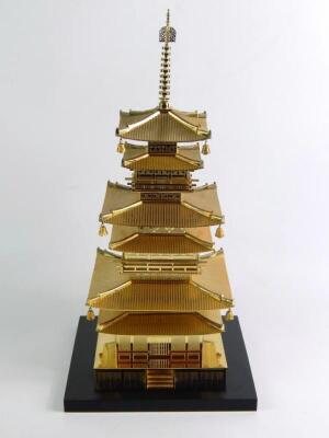 A Chinese brass model of a six storey pagoda - 2