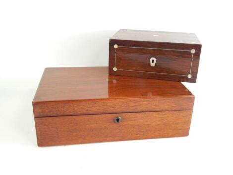 A Victorian rosewood and mother of pearl inlaid jewellery box