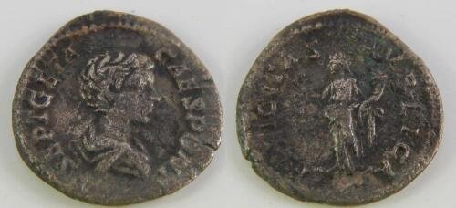 Denarius Obv: PSEPTGETACAESPONT - Bare-headed