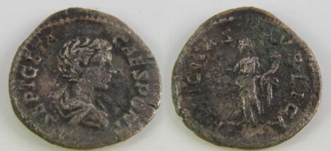 Denarius Obv: PSEPTGETACAESPONT - Bare-headed