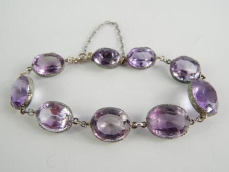 A Victorian amethyst paste set bracelet