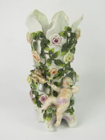 A Sitzendorf late 19thC porcelain cornucopia vase