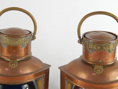 A pair of copper and brass ship's port and starboard lights - 2