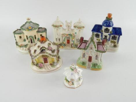 Staffordshire late 19thC pottery or porcelain cottage pastille burners