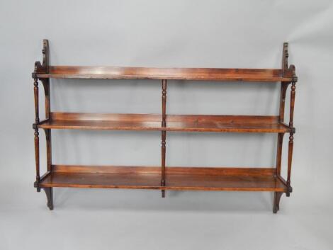 A set of Victorian oak and stained pine wall shelves