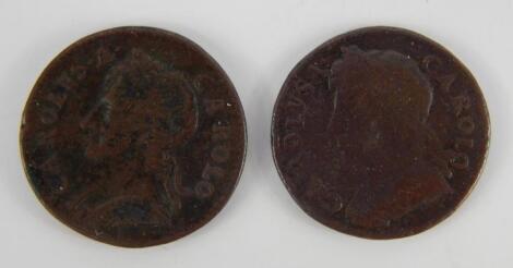 Two Charles II halfpennies