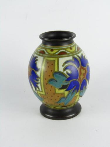 A Gouda pottery vase decorated in the Lablat pattern