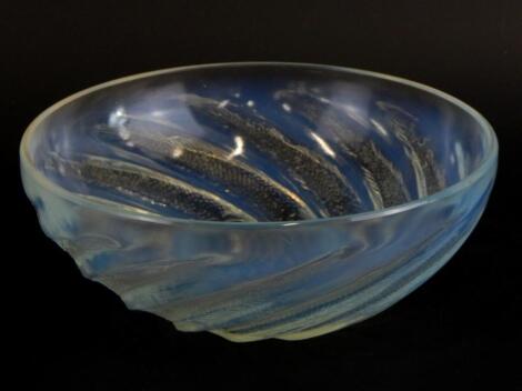 A Rene Lalique Poissons pattern iridescent glass bowl