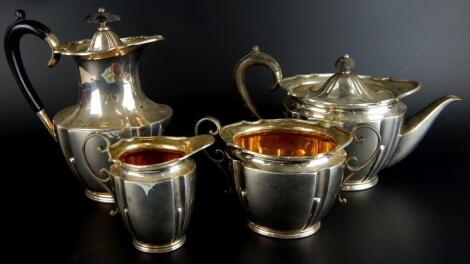 An Edwardian silver four piece tea set