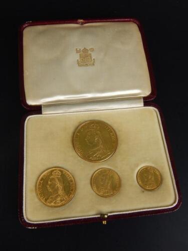 A set of four Queen Victoria 1887 gold coins