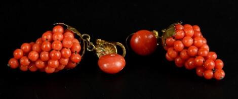 A pair of Victorian coral bead earrings