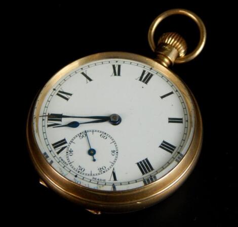 A 9ct gold cased open face pocket watch