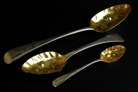 Three 19thC silver berry spoons