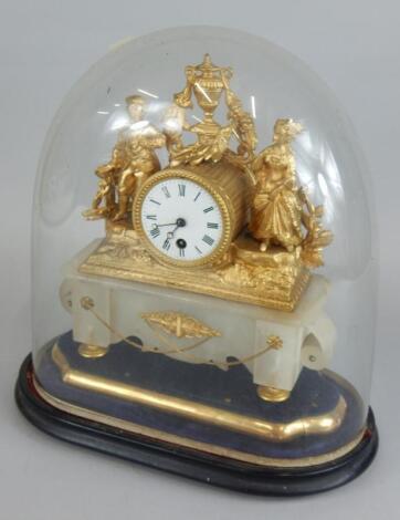 A late 19thC French gilt metal and alabaster mantel clock