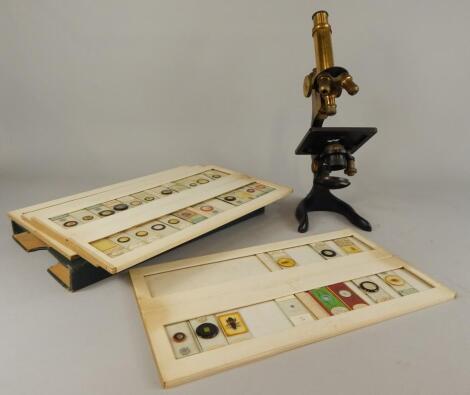 An E. Leitz brass and ebonised microscope