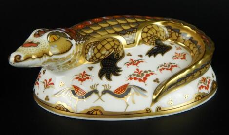 A Royal Crown Derby crocodile paperweight